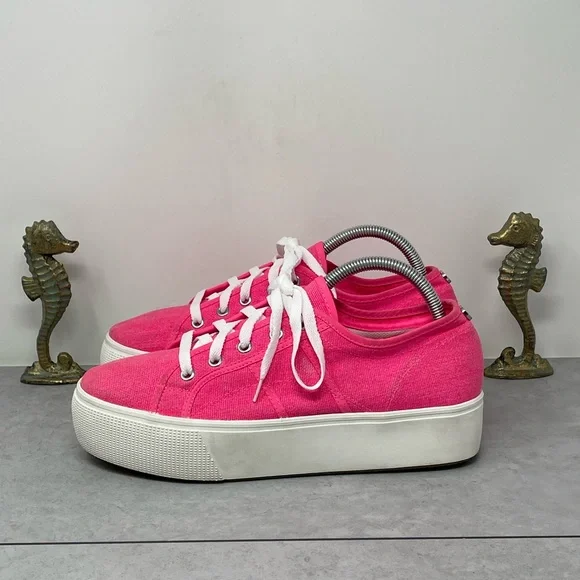 Steve Madden Emmi Canvas Platform Sneakers Shoes Womens Size 10M Bright Pink - Picture 1 of 10